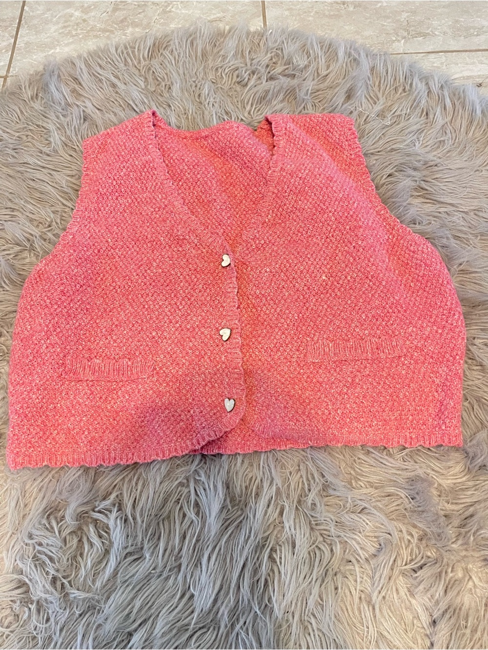 Cider Pink Textured Knit Vest with Heart Buttons